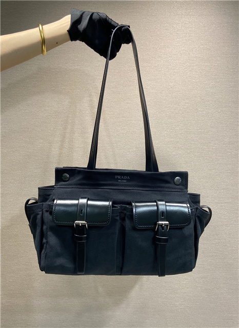 Prada Route Medium Tote Bag 1BG645 Black Canvas-1.jpg
