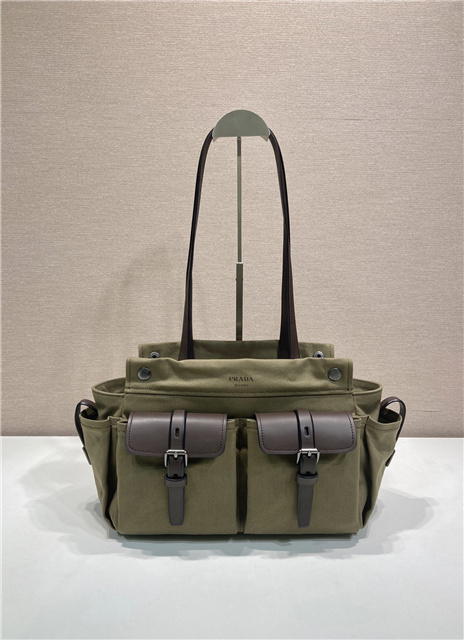 Prada Route Medium Tote Bag 1BG645 Forest Green Canvas-2.jpg