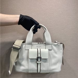 Prada Route Medium Tote Bag 1BG660 White Leather-1.jpg