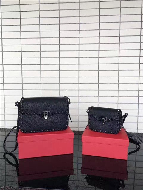 Valentino Rockstud textured-leather Black with Black stone