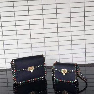 Valentino Rockstud textured-leather Black with multicolored cabochons