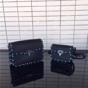 Valentino Rockstud textured-leather Black with turquoise stone