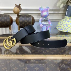 2015 Re-Edition Wide Leather Belt 3.8cm 400593B Black/Gold