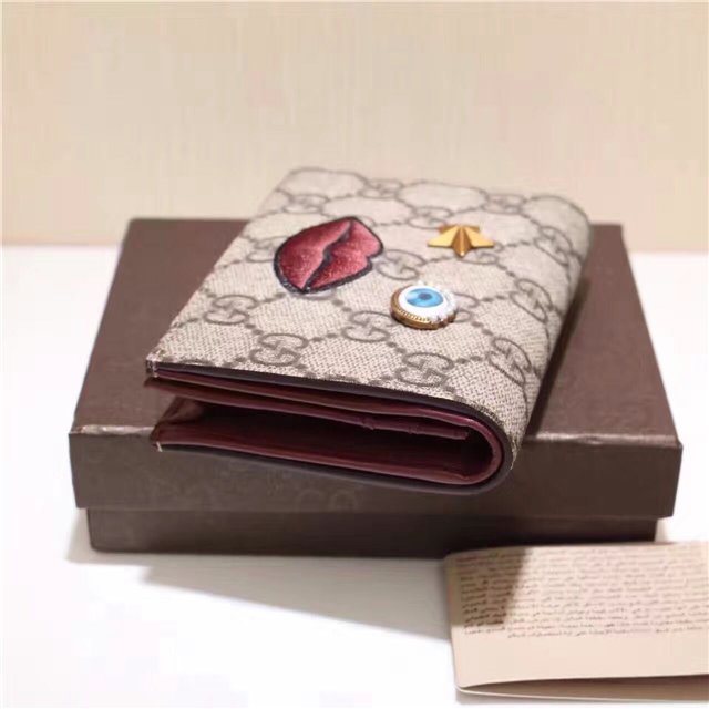 Gucci Card Case With Embroidered Face Red