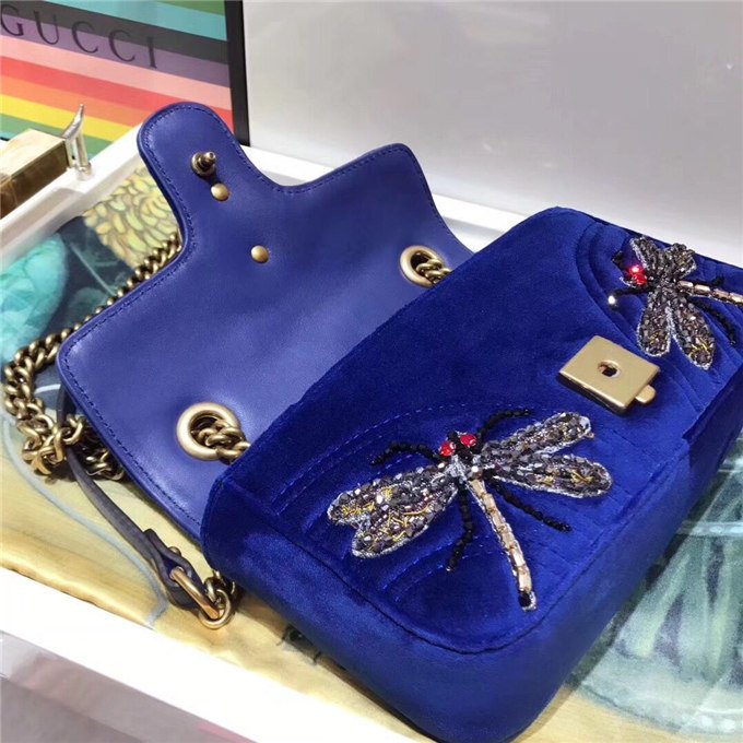 Gucci GG Marmont Embroidered Velvet Mini Bag Dragonfly
