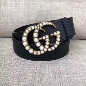Gucci Leather Belt w/ Pearl Double G