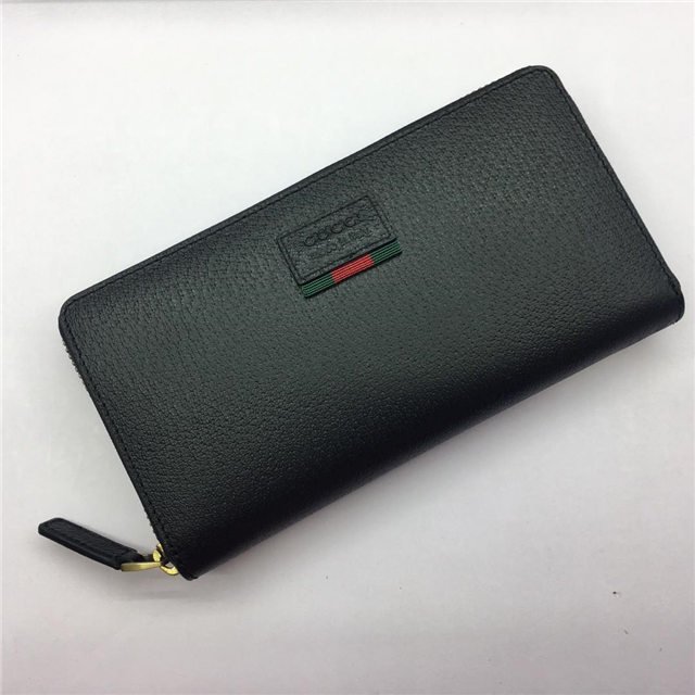 Gucci Leather Zip Around Wallet With Web