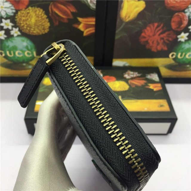 Gucci Leather Zip Around Wallet With Web