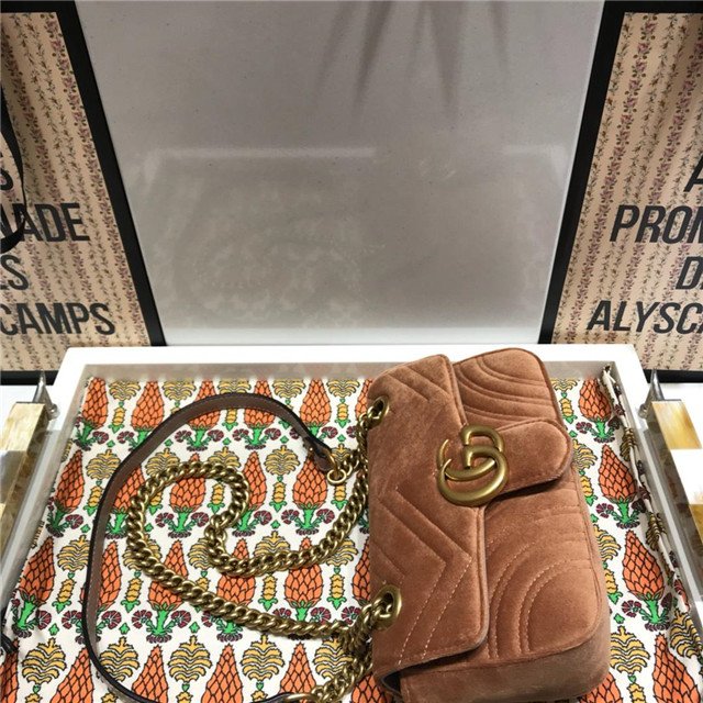 Gucci GG Marmont Velvet Mini Bag Taupe Velvet - Image 3