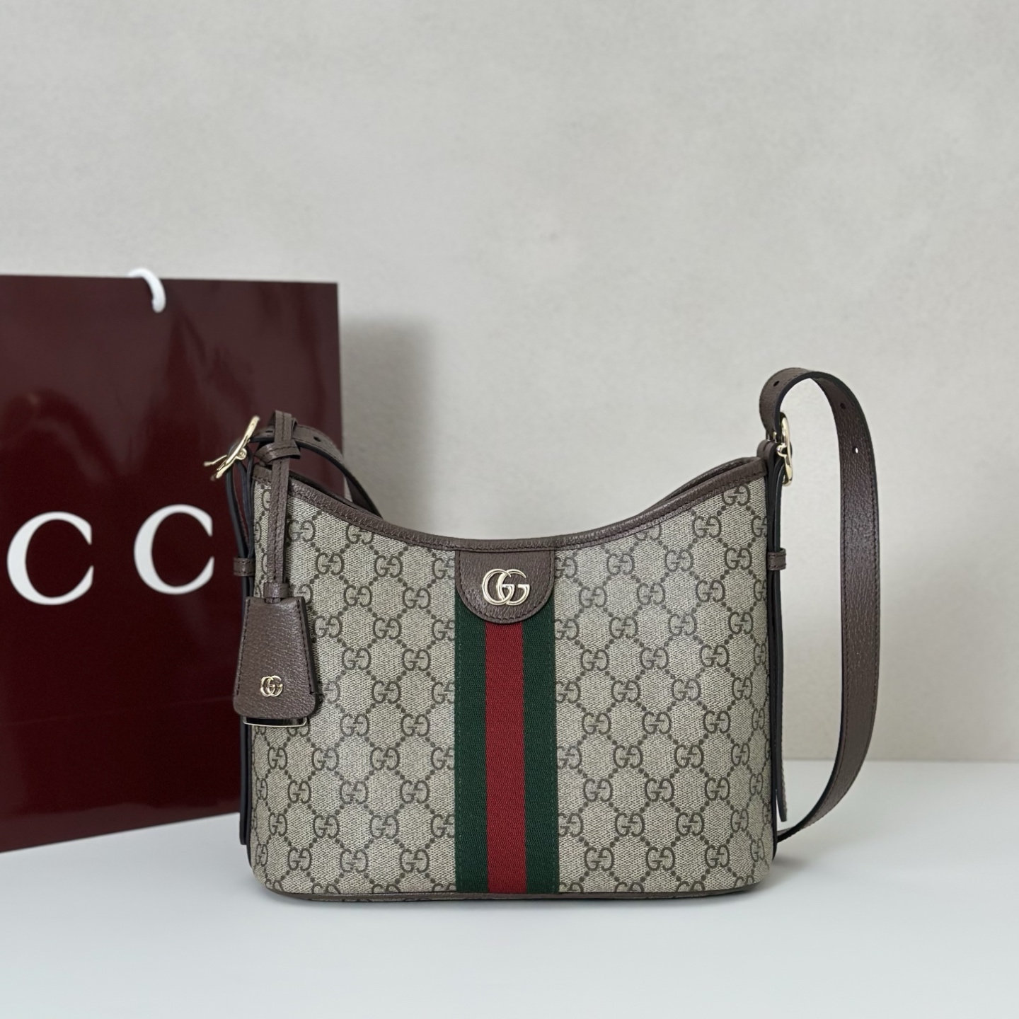 Gucci Ophidia Small Shoulder Bag in Beige and Brown GG fabric-1