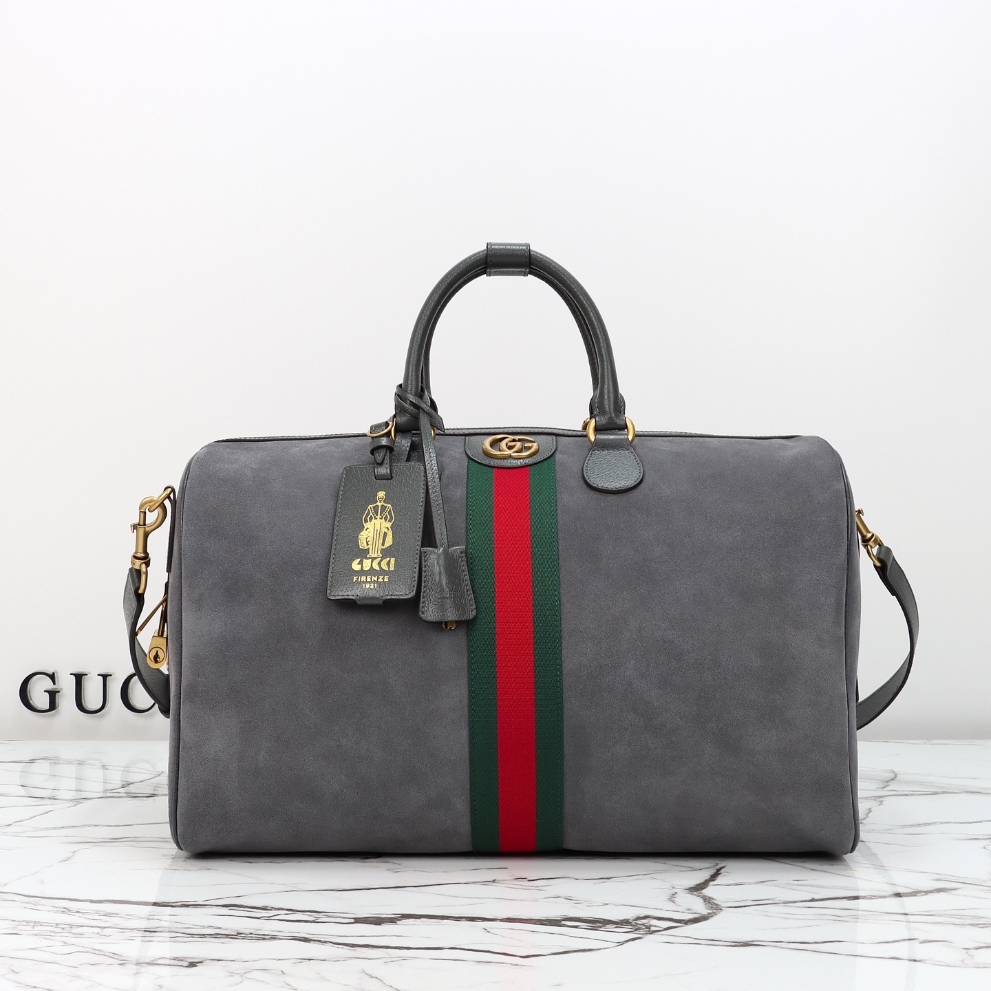 Gucci Savoy Medium Duffle Bag Grey Suede