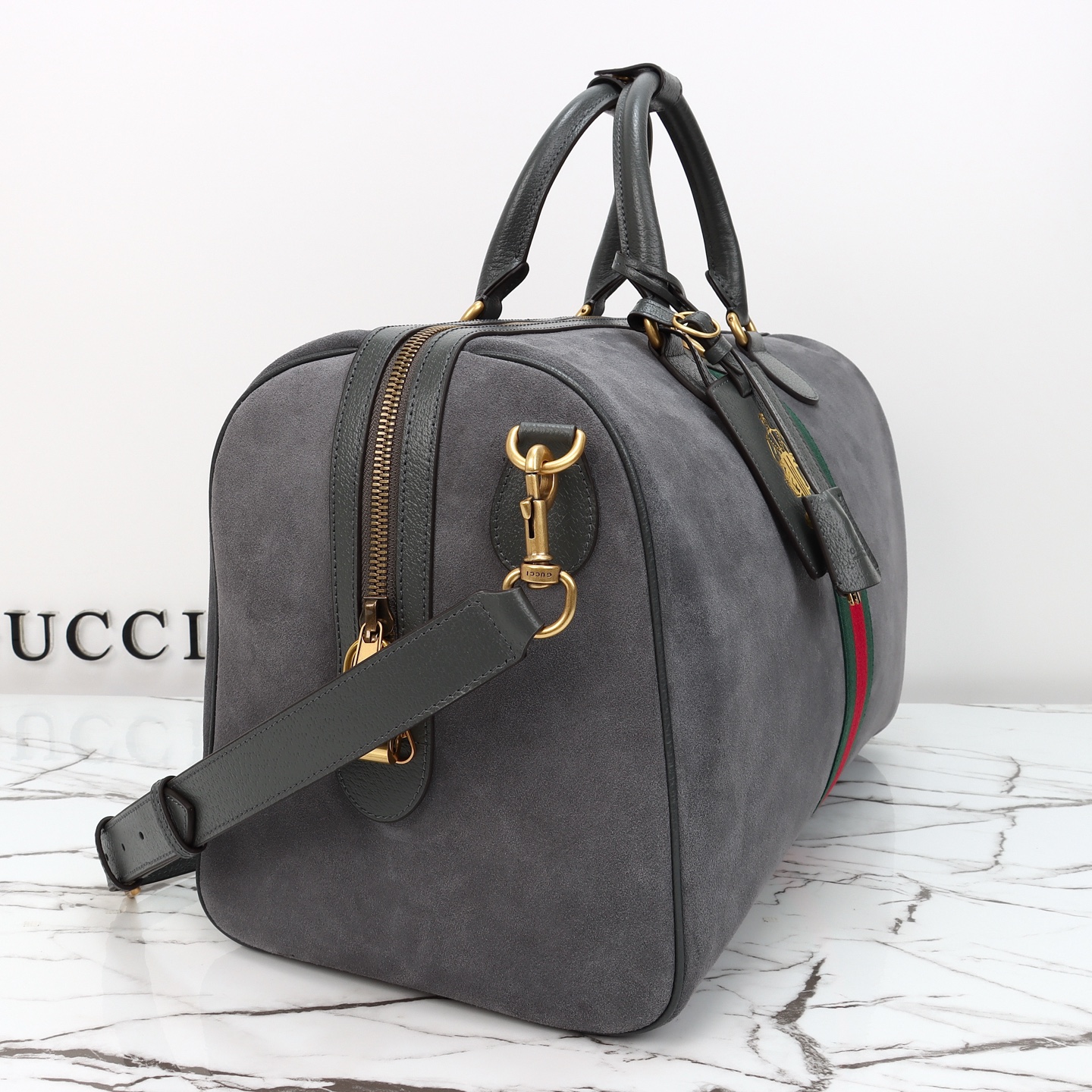 Gucci Savoy Medium Suede Duffel Bag Grey 834460 - Image 11