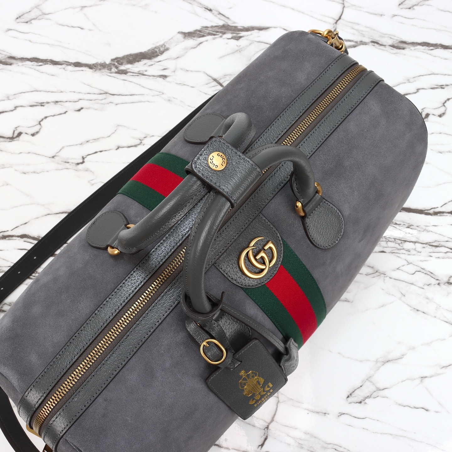 Gucci Savoy Medium Suede Duffel Bag Grey 834460 - Image 13
