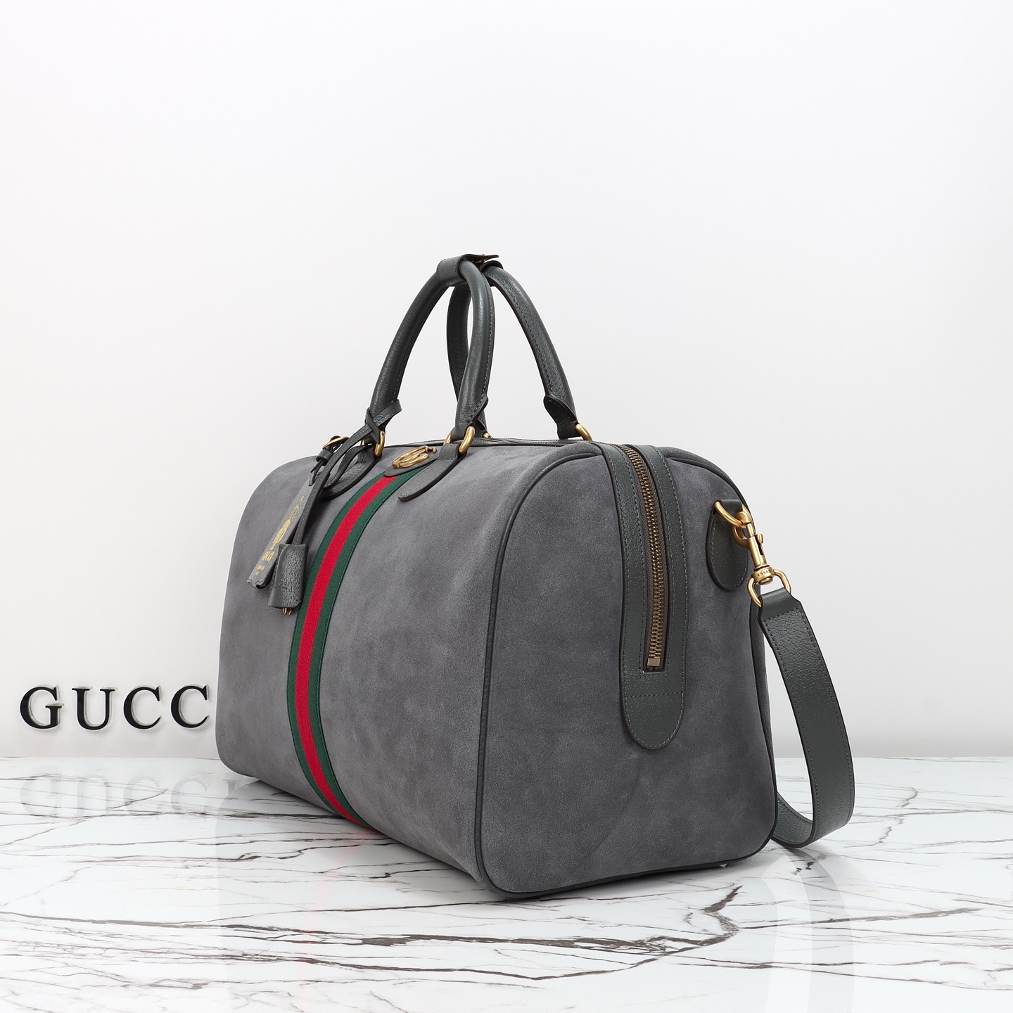 Gucci Savoy Medium Suede Duffel Bag Grey 834460 - Image 3