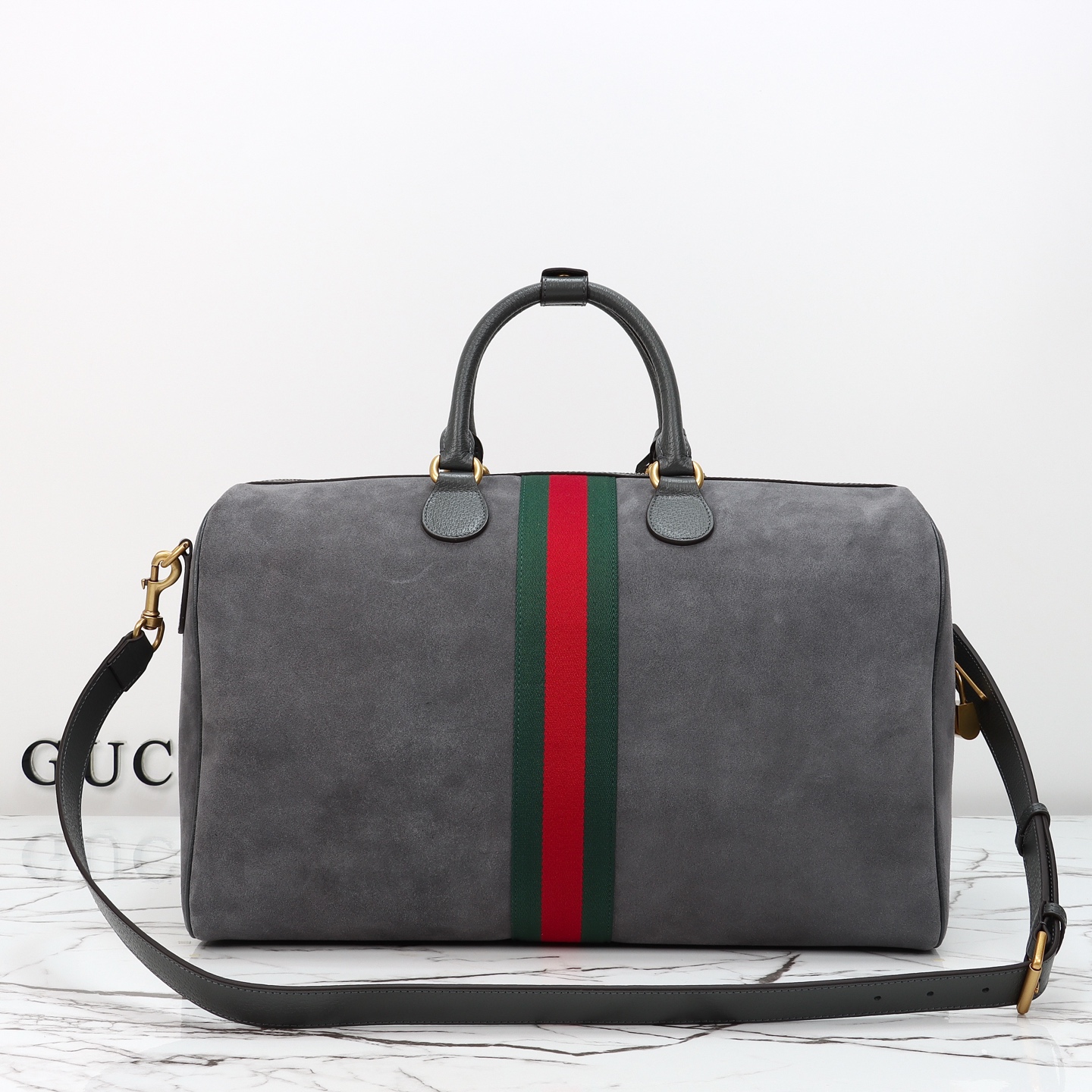 Gucci Savoy Medium Suede Duffel Bag Grey 834460 - Image 4