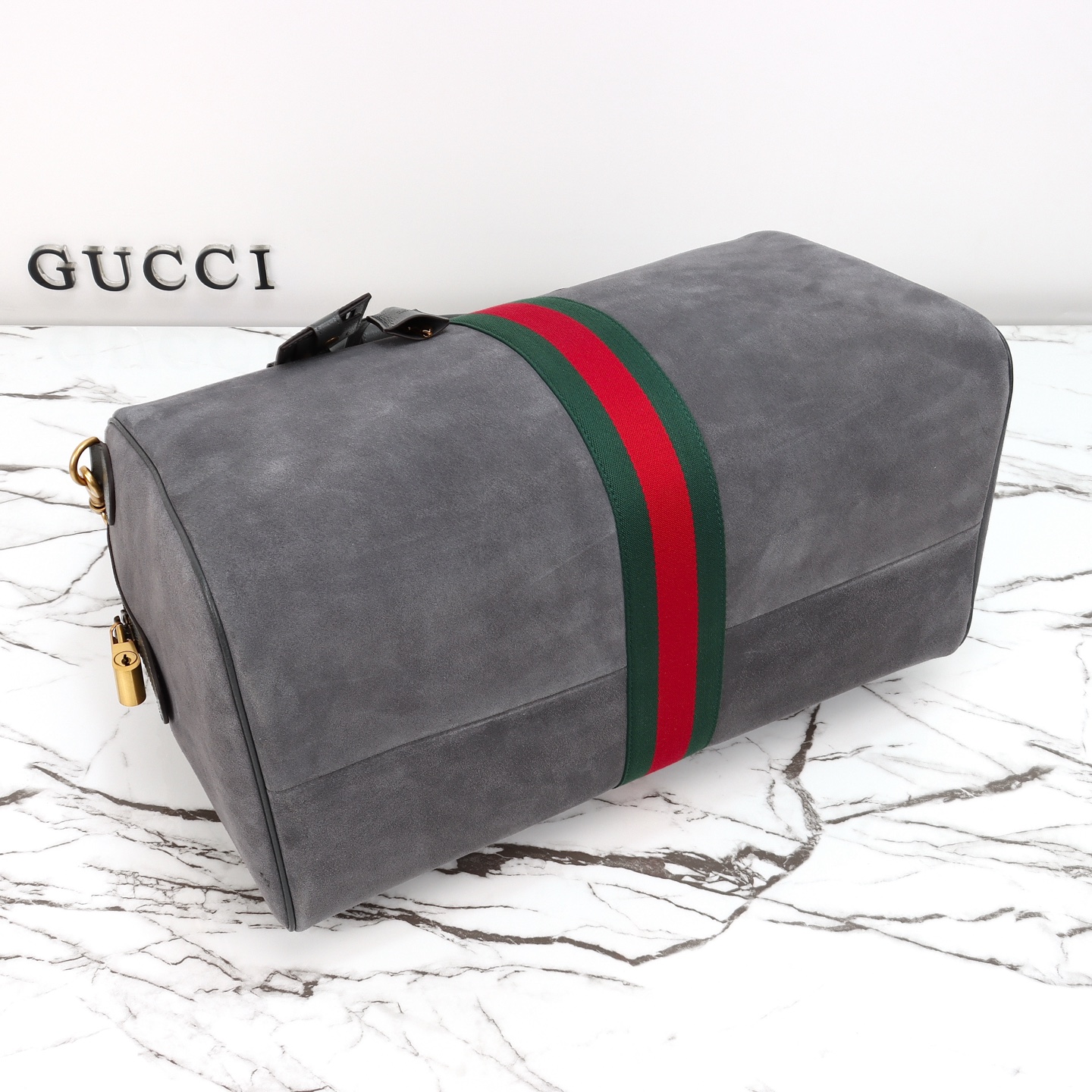 Gucci Savoy Medium Suede Duffel Bag Grey 834460 - Image 10