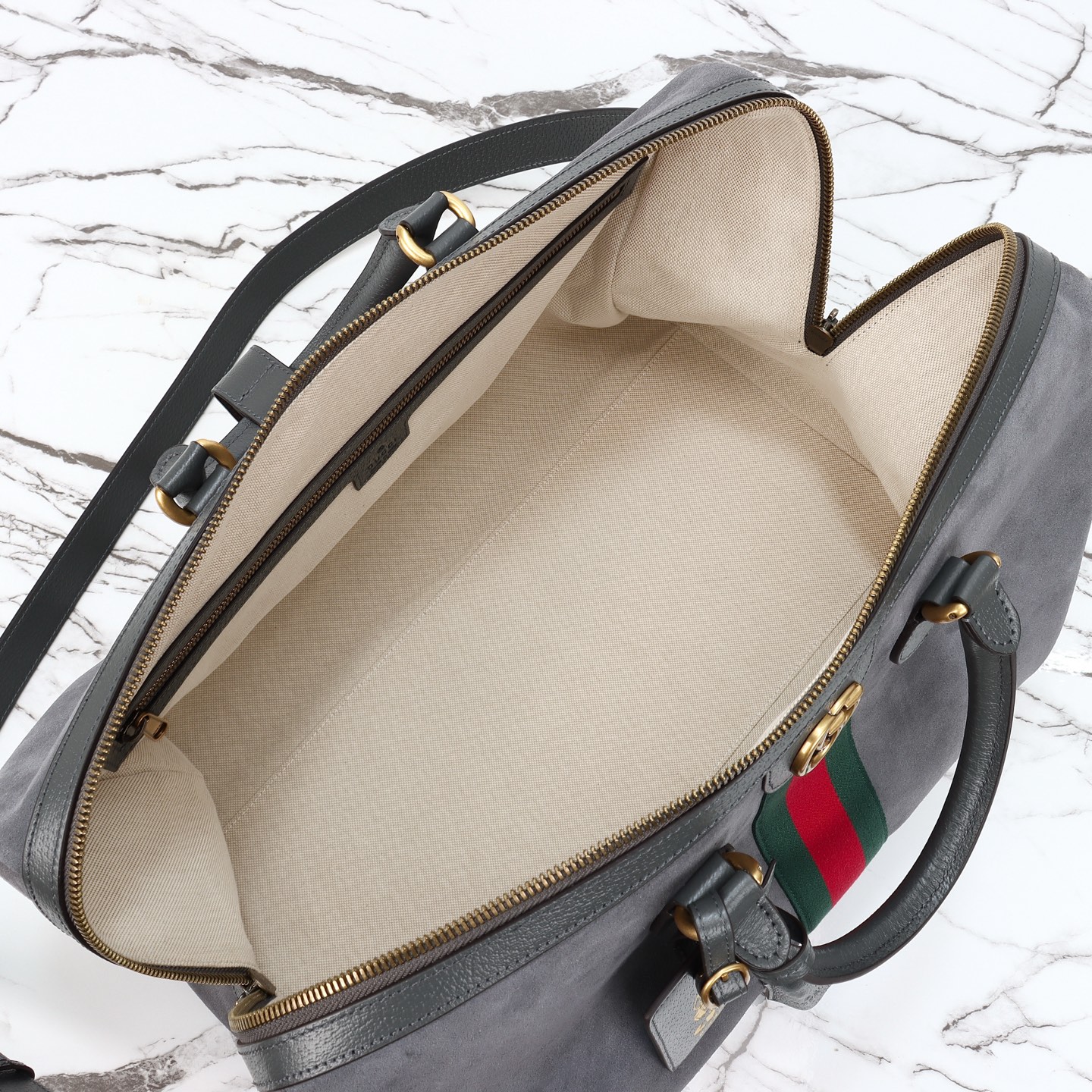Gucci Savoy Medium Suede Duffel Bag Grey 834460 - Image 9