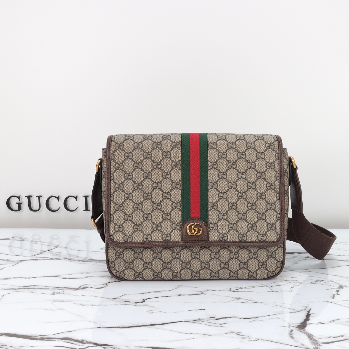 Gucci Ophidia Medium Messenger Bag (Beige and ebony GG Supreme canvas)