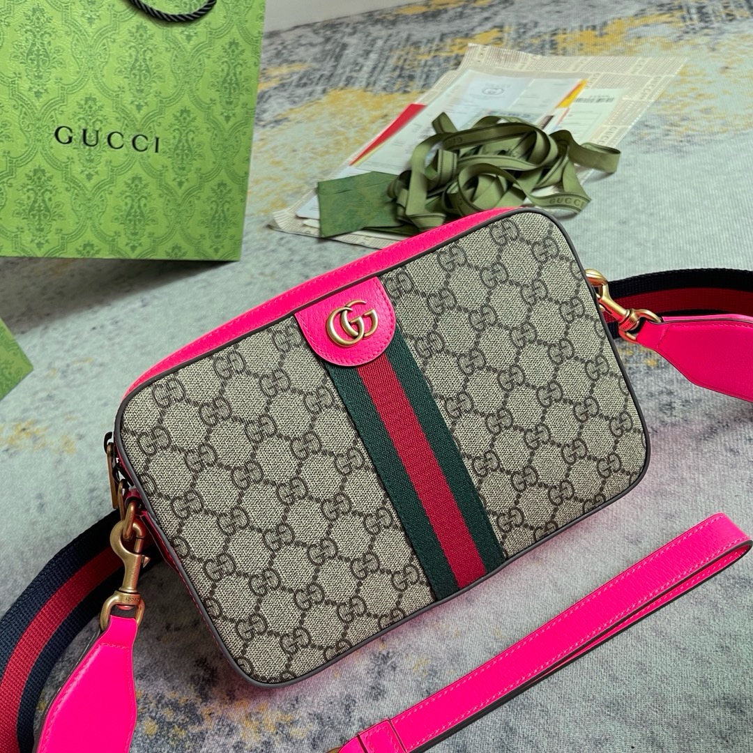 Gucci Ophidia GG Supreme Canvas Wristlet Crossbody Shoulder Bag 699439-Pink - Image 3