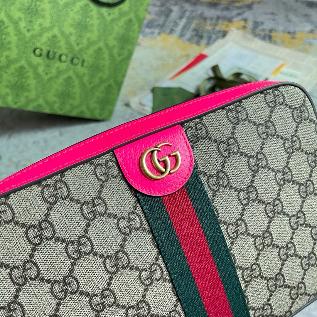 Gucci Ophidia GG Supreme Canvas Wristlet Crossbody Shoulder Bag 699439-Pink - Image 4