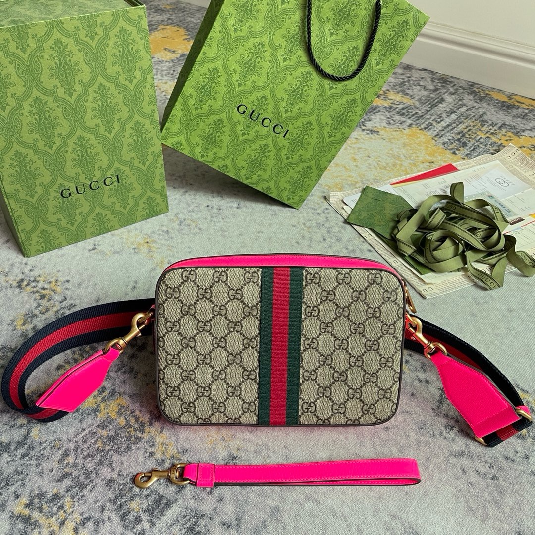 Gucci Ophidia GG Supreme Canvas Wristlet Crossbody Shoulder Bag 699439-Pink - Image 5