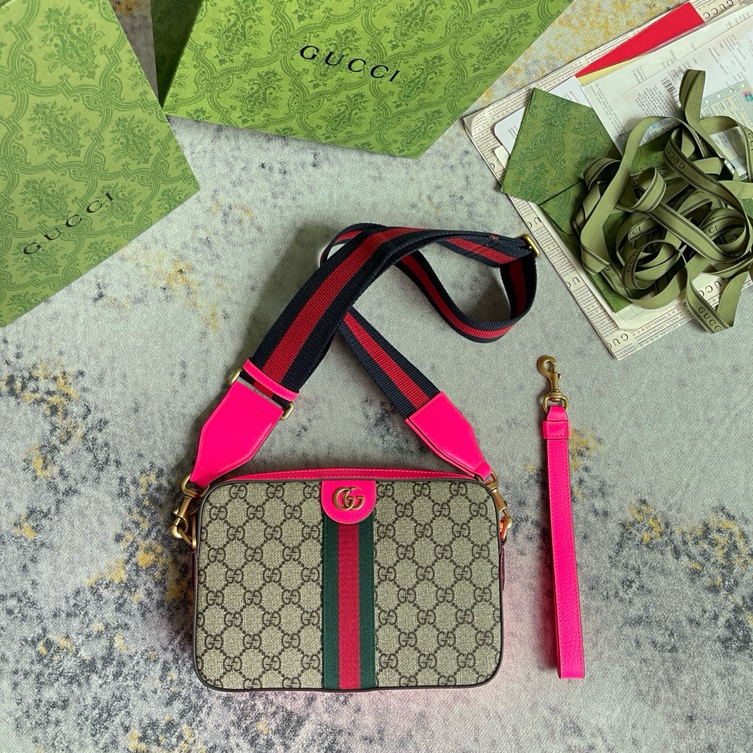 Gucci Ophidia GG Supreme Canvas Wristlet Crossbody Shoulder Bag 699439-Pink - Image 7