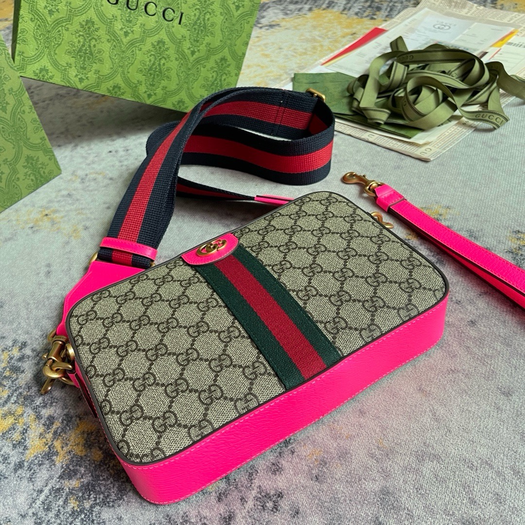 Gucci Ophidia GG Supreme Canvas Wristlet Crossbody Shoulder Bag 699439-Pink - Image 8