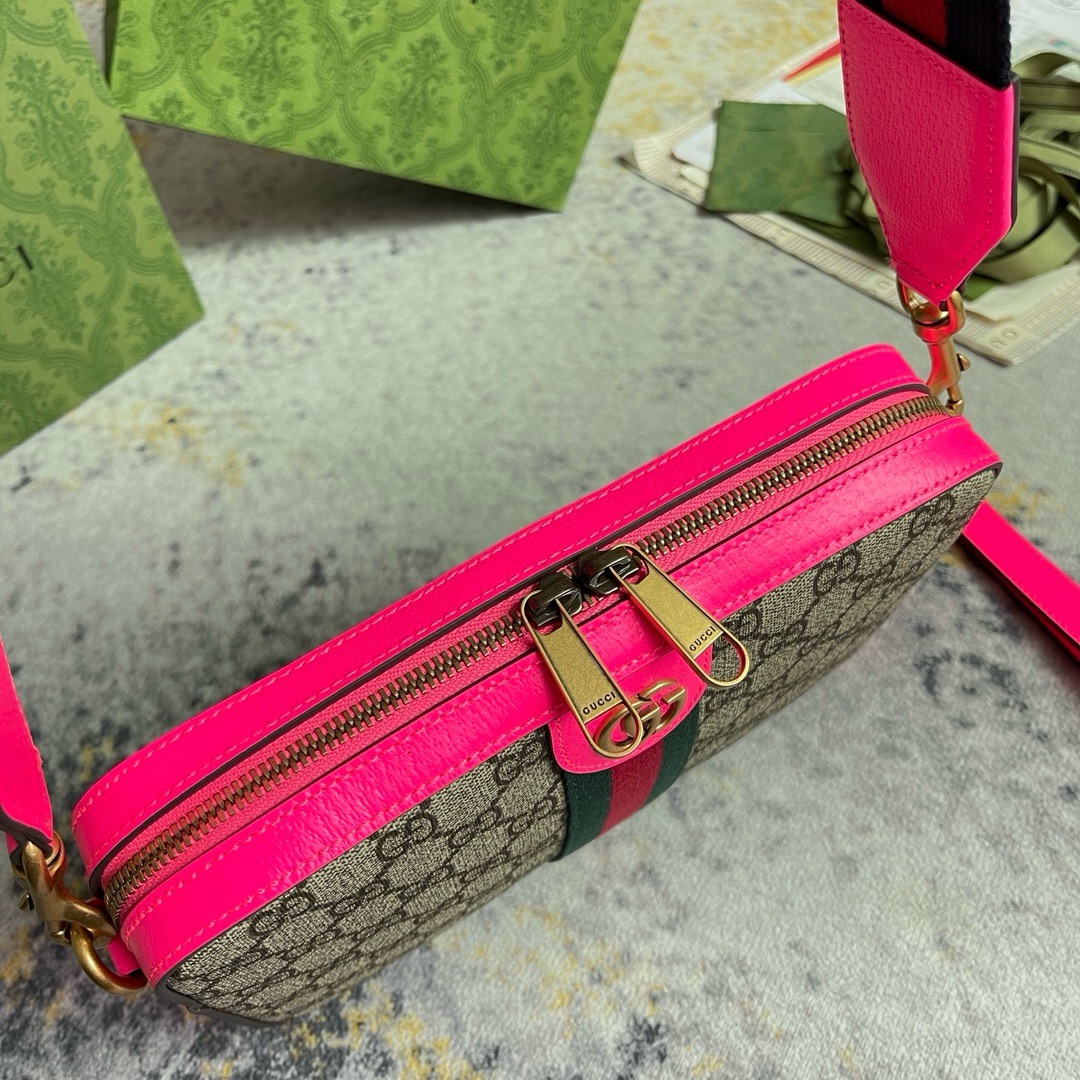 Gucci Ophidia GG Supreme Canvas Wristlet Crossbody Shoulder Bag 699439-Pink - Image 9