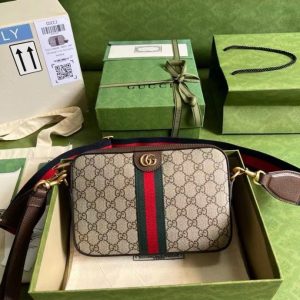 GUCCI OPHIDIA GG SUPREME CANVAS WRISTLET CROSSBODY SHOULDER BAG – 699439-Brown