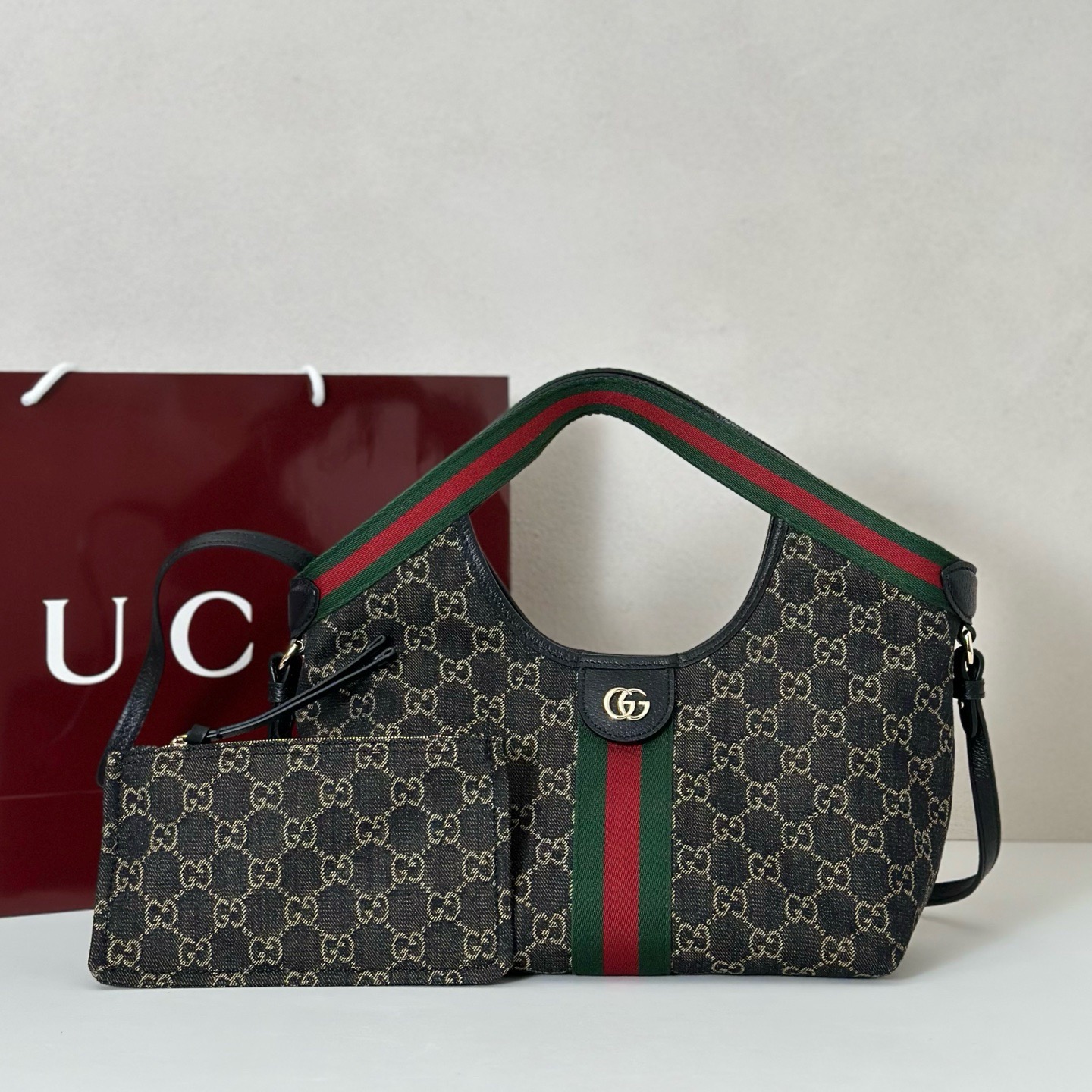 Gucci Giglio small tote bag black denim gg