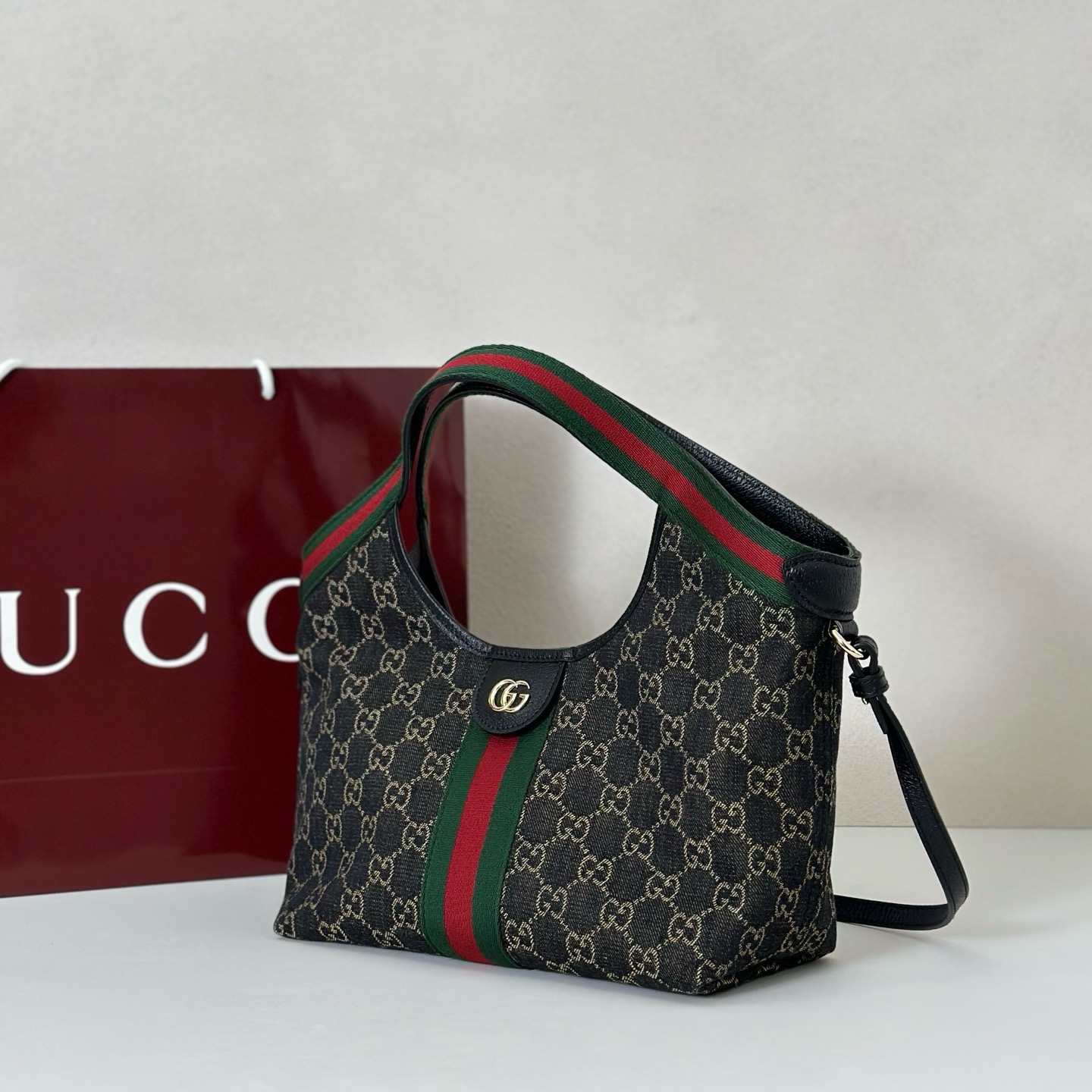 Gucci Giglio Small Tote Bag - 860845 Black GG Denim - Image 3