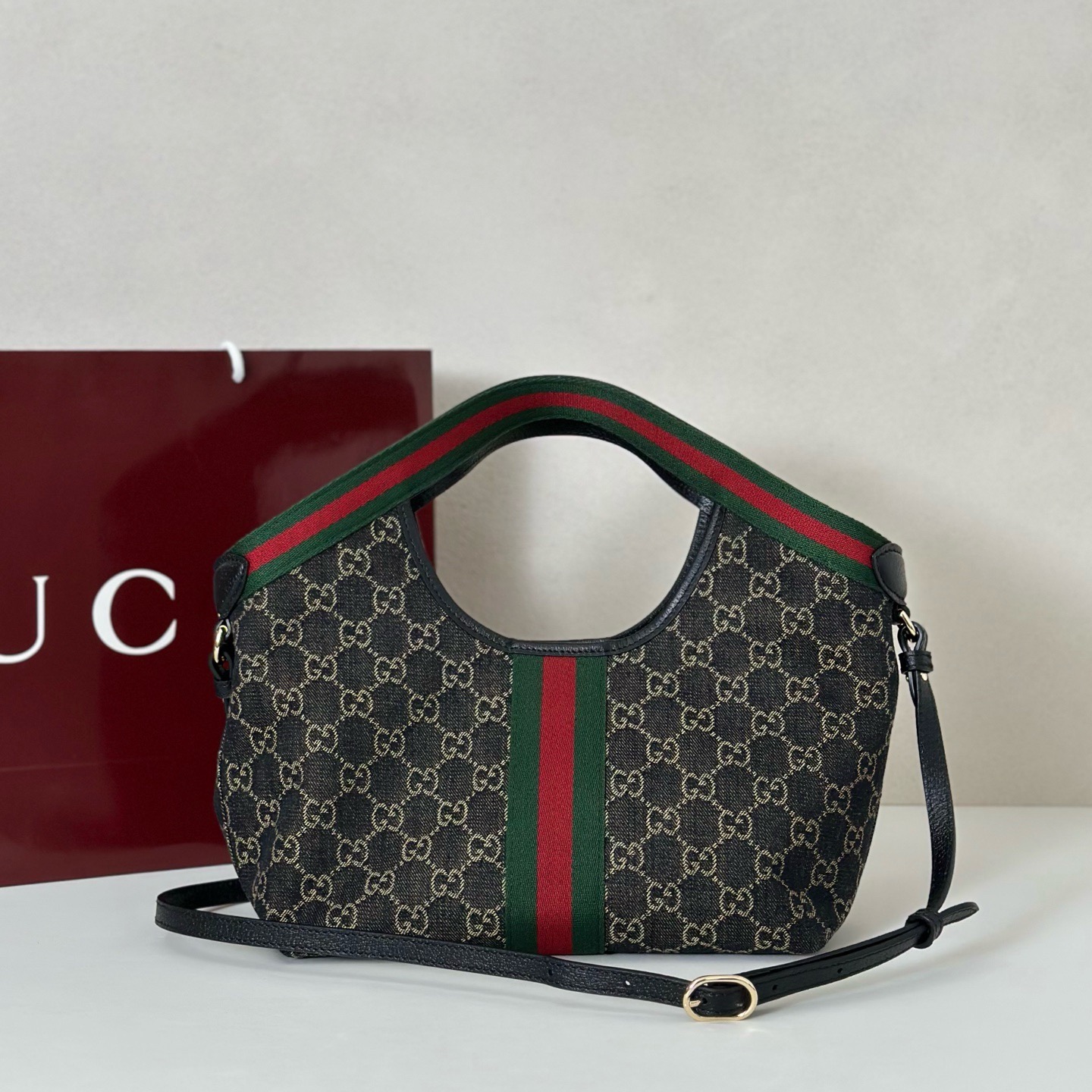 Gucci Giglio Small Tote Bag - 860845 Black GG Denim - Image 4