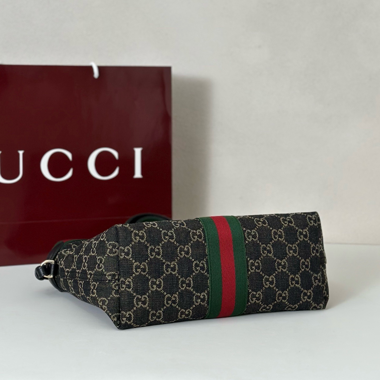 Gucci Giglio Small Tote Bag - 860845 Black GG Denim - Image 5